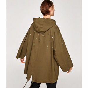 Zara Oversized Military Jacket with Pearl/Bead